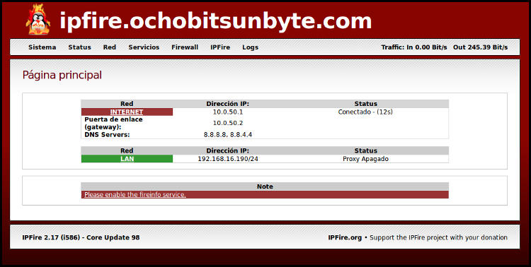 Interfaz IPFire Linux