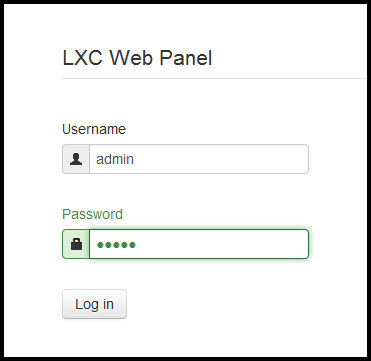 Panel de acceso a LXC Web Panel