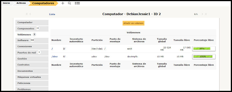 Información sobre los volúmenes de disco