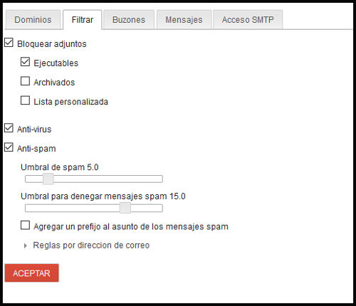 Configuración de filtrado