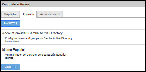 Vista paquetes instalados en el centro de software