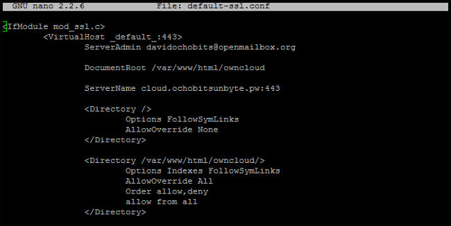 Primera parte default-ssl para ownCloud