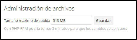 Tamaño máximo subida ficheros