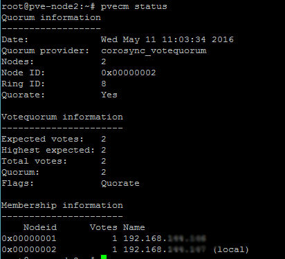 Muestra pvecm status