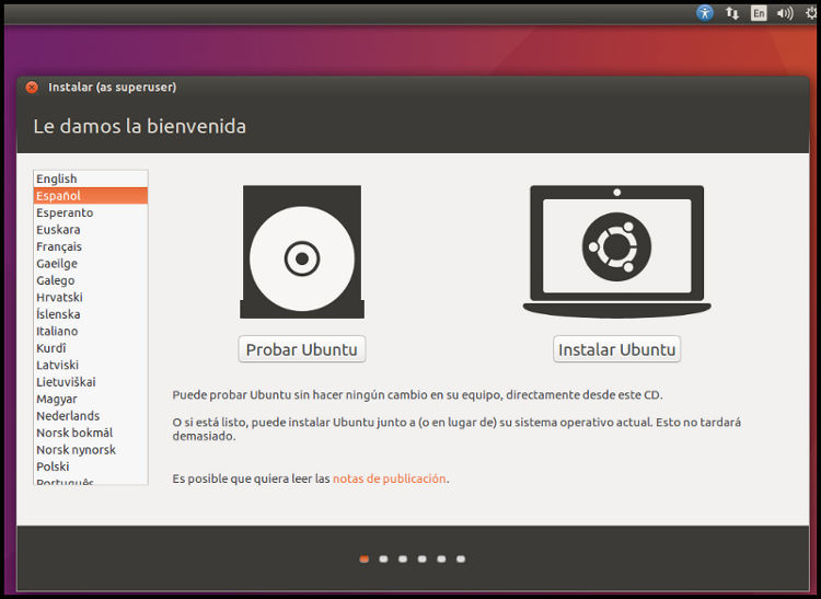 Inicio instalación Ubuntu 